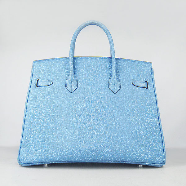 High Quality Fake Hermes Birkin 35CM Pearl Veins Leather Bag Light Blue 6089 - Click Image to Close